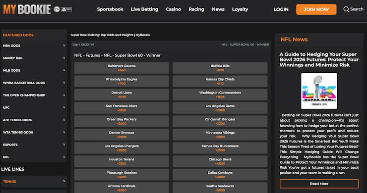 An image of MyBookie, one of the best Super Bowl betting apps.